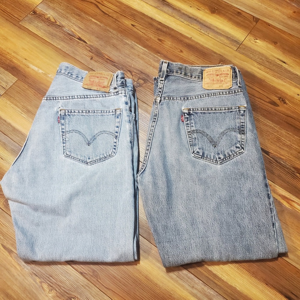 Levi 505 Regular Fit Jeans Bundle Lot Mens 36x30 Vintage Distressed Light Wash